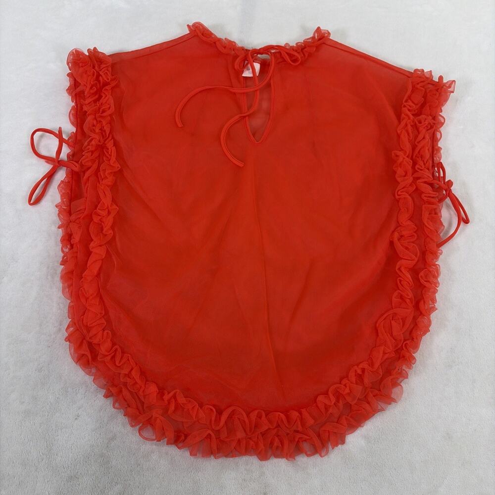 Vintage Sheer Red Bra, Bloomers and Smock Top Ruffled Trim Bows No Tags Charity - Picture 2 of 16